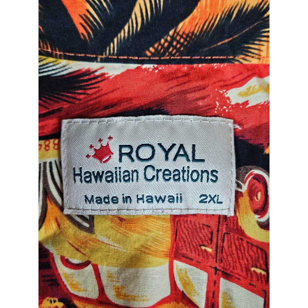 Royal Hawaiian Creations Mens 2XL Orange Scenic Woody Car Surfboard Shirt Hawaii - Picture 3 of 8